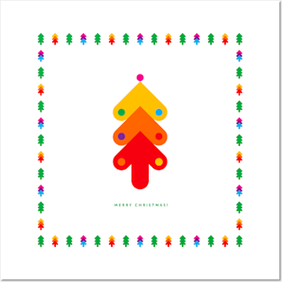 Merry Christmas with orange Christmas tree Posters and Art